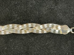 7.5” Milor Italy Gold Tone ETCHED BRAIDED Sterling Silver Bracelet Herringbone
