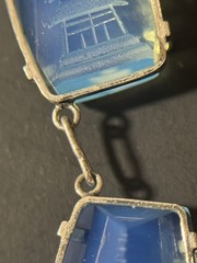 Vintage Japan Silver Pagoda Reverse Carved Opaline Glass Necklace