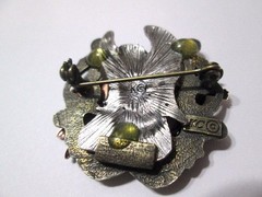 Signed KC Vintage Angel in Forest Birds Butterflies Mixed Metal Brooch Pin