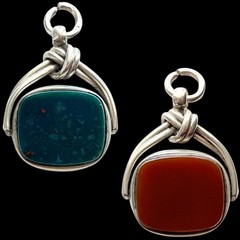 Antique 1899 Victorian Bloodstone + Carnelian Fob Pendant *Birmingham Silver*