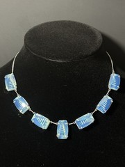Vintage Japan Silver Pagoda Reverse Carved Opaline Glass Necklace