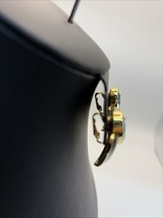 Vintage Swarovski Black Enamel Pear Rhinestone Button Clip On Earrings
