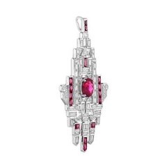 Art Deco Style Lab Created Ruby & Diamond Wedding Pendant 14k Yellow Gold Finish