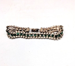Vintage Emerald Green Rhinestone Bracelet Silver Tone Art Deco Tennis Glass 6.5″