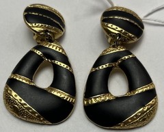 Vintage Edgar Berebi Black Gold Door Knocker Earrings Clip On Statement