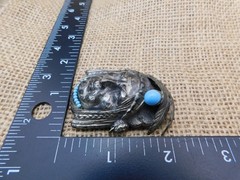 Vtg Souvenir American Indian 3D Brooch Pin Pressed Tin/Zinc/Pewter w/ Blue Beads