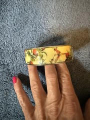 Vintage 1980’s Enamel Hinged Cuff Bracelet Floral And Birds