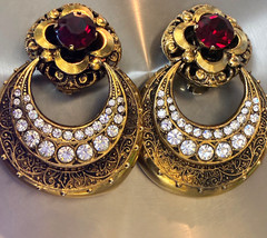 Red Rhinestone Doorknocker Clip-On Earrings