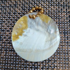 Vtg “Sunrise” Orange Mother Of Pearl w/ Faux Baroque Pearls Statement Pendant