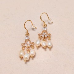 14K Gold Plated Freshwater Pearl Drop Earrings Vintage Trendy Jewely Women Gift