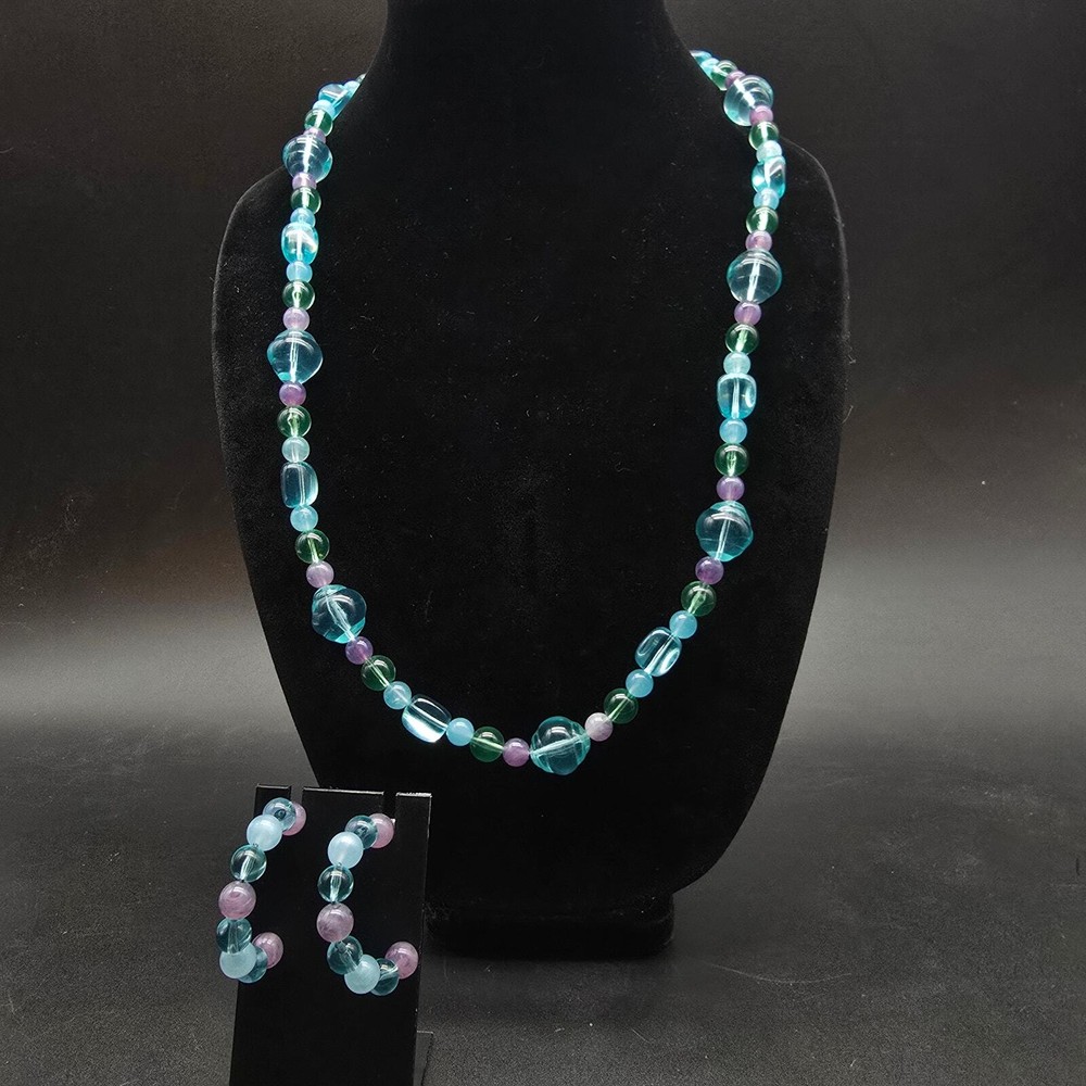 Avon 1989 Sea Swept Purple Blue Beaded Jewelry Set Vintage 1980s