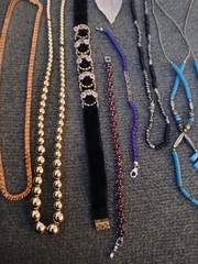 Large 21 piece Vintage jewelry Lot, necklaces, rings, bracelets, Compact, pins.