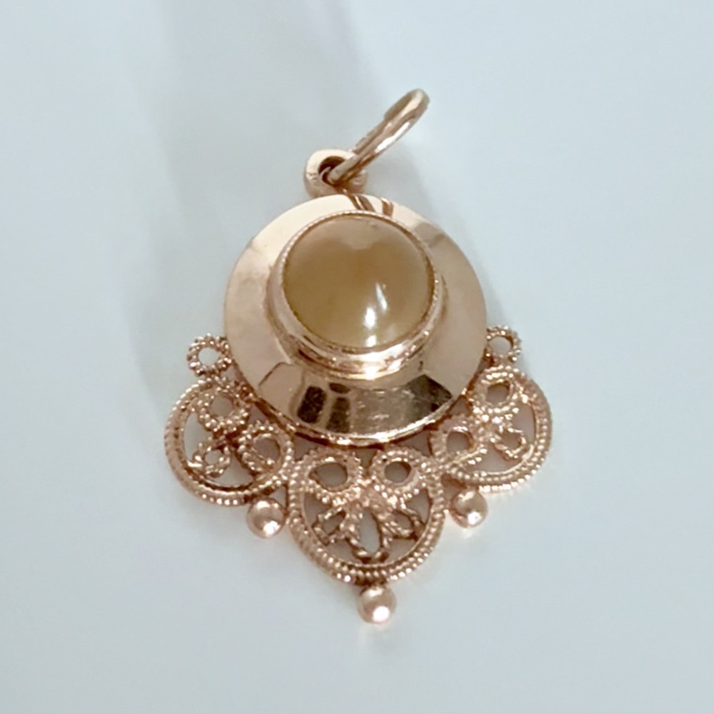 USSR Vintage Soviet Original Natural Cornelian Rose Gold Pendant 583 14K