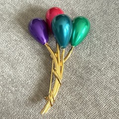 VTG Balloon Brooch Pin Balloons Gold Tone Large Big Birthday Colorful Enamel