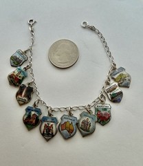 Vintage 10 Australia Tourist Historical Sites Shield Charms 925 Bracelet 7 3/4”