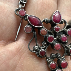 SLG Sterling Silver Necklace Natural Ruby Cluster Y Pendant 3″ Drop 18.5″ 21.60g