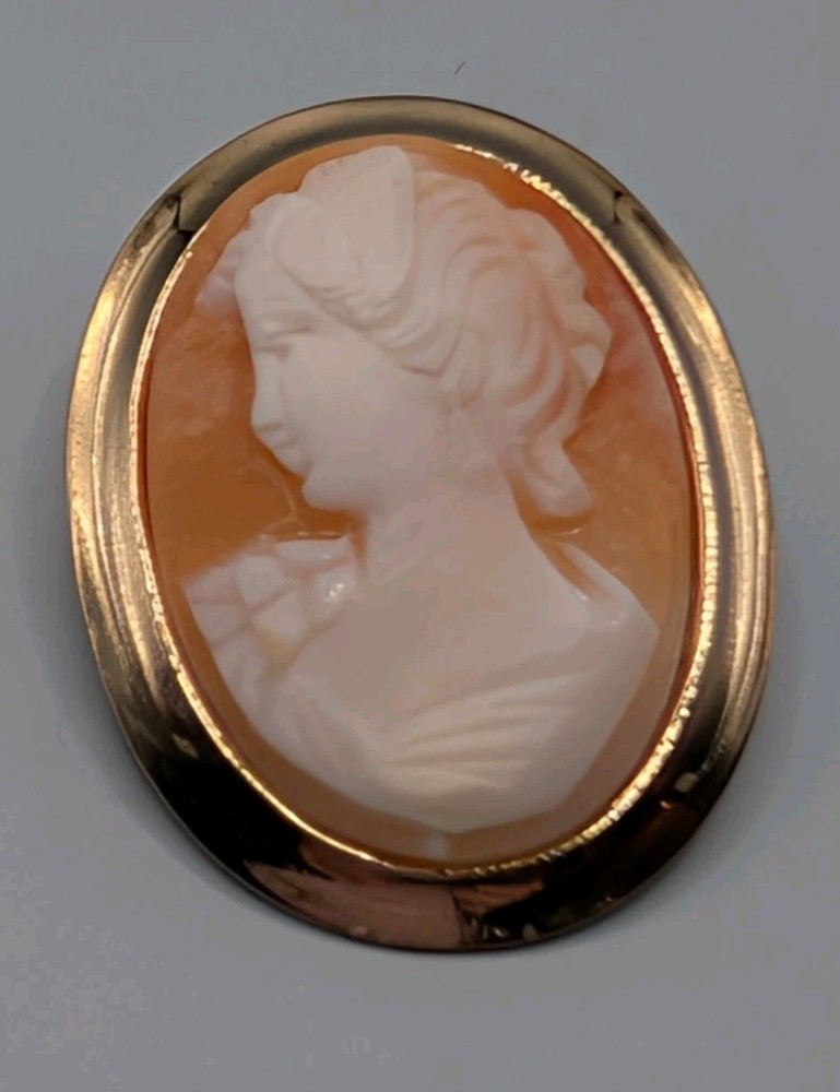 VTG Shell Cameo Set – Sterling Silver/Vermeil Brooch Earrings Victorian Revival