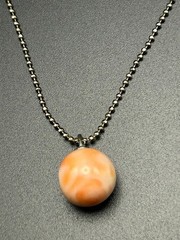 Vintage Japanese Coral Bead Pendant Necklace 11.5mm Pink Angel Skin Coral