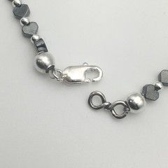 Sterling Silver & Hematite Heart Bracelet 7.75” Marked 925 4.5g #39