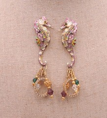 Lunch At The Ritz Seahorse Earrings Dangle Drop Pierced Vintage 90’s Jeweled