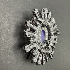 HUGE Brooch Pin Pink Purple Green Rhinestone Oval Ruffle J58