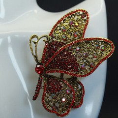 Vintage Large Size Red Butterfly Zircon Alloy Corsage Brooch Collar Pin