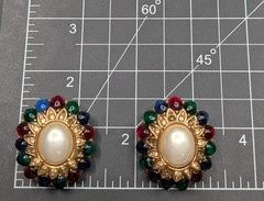 CINER Jewels Of India Moghul Glass Faux Pearl Clip On Gold Tone Earrings ⚠️Read