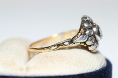 Antique Circa 1900s 14k Gold Top Silver Natural Rose Cut Diamond Ring