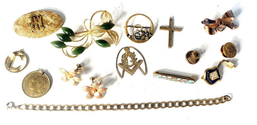 Victorian Edwardian 2 Deco Gold Fill/Plated Wear Repair Craft Scrap Jewelry Lot