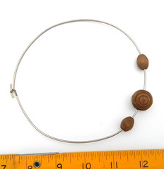 Vintage MCM Silver Toned Engraved Wood Beaded Choker Necklace