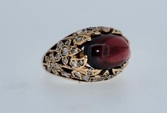 Art Nouveau Antique 14K Rose Cut Diamond and Garnet Ring