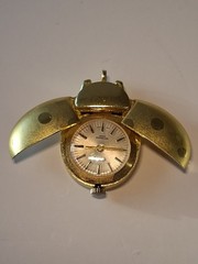 Vintage watch pendant, gold tone, Ladybug, Cycle