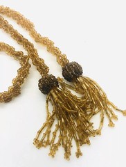 Art Deco Topaz Beaded & Woven Topaz Glass Necklace Flapper Vintage Jewelry