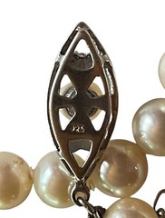 Vintage Pearl Necklace Sterling Silver Clasp 15″ With Diamonds Lovely