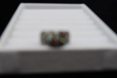 Vtg Enamel Over Acrylic Resin Ring Robin Egg Blue w/ Brown Swirl Accents Pretty