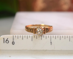 Antique Edwardian 14K Rose Gold .34ct Mine Cut Diamond Solitaire Ring Sz 8.4