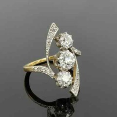 2CT Round Cut Moissanite Trilogy Vintage Engagement Rings 14K Yellow Gold Plated