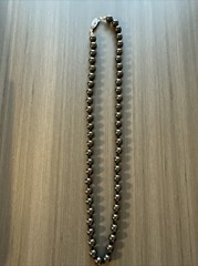 Vintage Heavy Black Hematite Stone Round Pearl Beads Necklace 19” #97