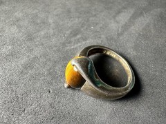 4.83g Vintage Sterling Silver 925 Ring Oval Golden Brown Statement M Size 6