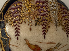 ANTIQUE JAPANESE MEIJI PERIOD SATSUMA PORCELAIN WISTERIA KOI FISH PENDANT