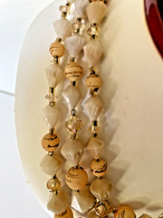 Vintage Beaded Necklace Hong Kong Gold Tone Sugared 3 Strand 20″ signed Sugar