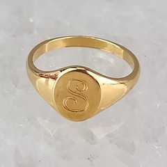 Signet Ring Etched S Monogram Gold Plated Child Pinky Small 5