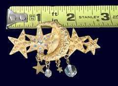 Vintage KIRKS FOLLY Celestial Moon Face Stars Brooch Pin