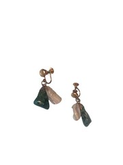 Vintage 1/20 12K GF Screw Back Earrings Baroque Pearl Green Stone Dangle Earring