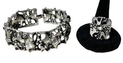 Tapani Vanhatalo Finland Brutalist Bracelet Ring Set Silver Plated Pewter Modern
