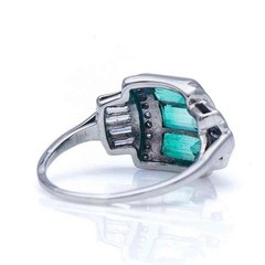Art Deco Style 3.85Ct Lab Created Emerald Vintage Cocktail 14K Gold Finish Ring