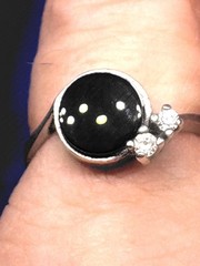 A08 Vintage 925 Sterling Silver Ring Size 8 est 1950s Black Onyx & Topaz 2.95g