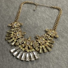 VTG Goldtone Faux Citrine Rhinestone Scoop Bib Necklace Chain Statement