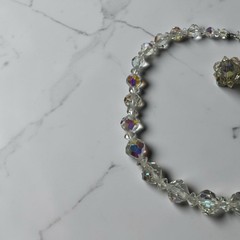 1950s Aurora Borealis Faceted Crystal Choker and Cluster Clip On Earrings Set
