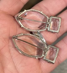 Vintage Pair Of Deco Czech? Clear Crystal Pin Brooch Silver Tone